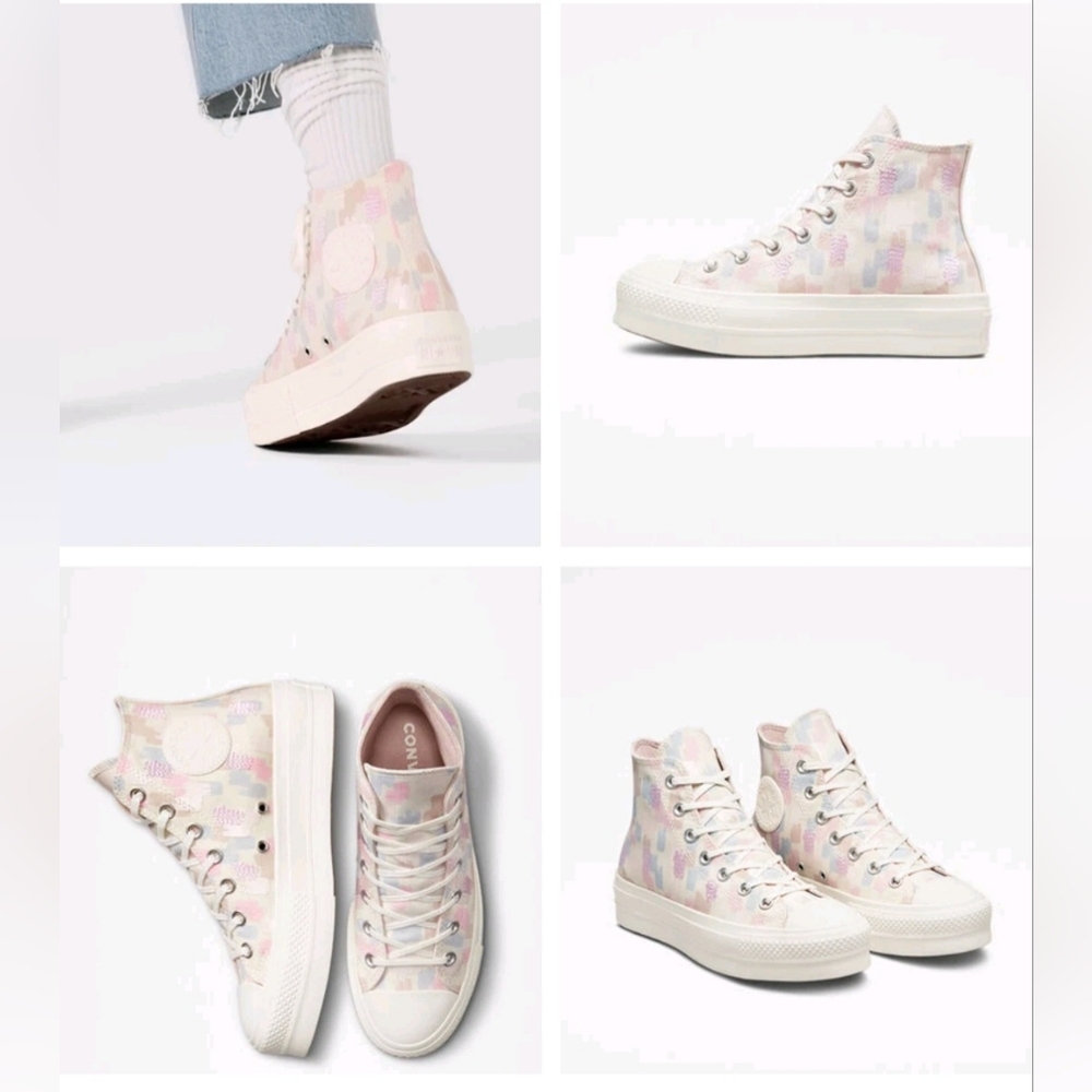Converse Chuck Star Platform Lift Inked Shoes In Egret Pink